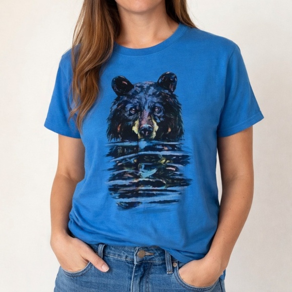 NWT Harle Quin Bear Graphic Tee Blue Size M Nature Wildlife Shirt